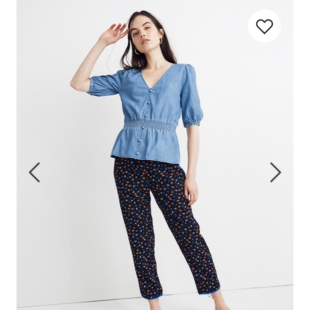 Madewell Denim Smocked waist top Small
